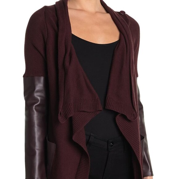 NEW BLANKNYC Faux Leather Trim High/Low Cardigan - Picture 1 of 6